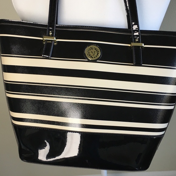 Anne Klein Handbags - Anne Klein Structured Black & Cream Striped Bag